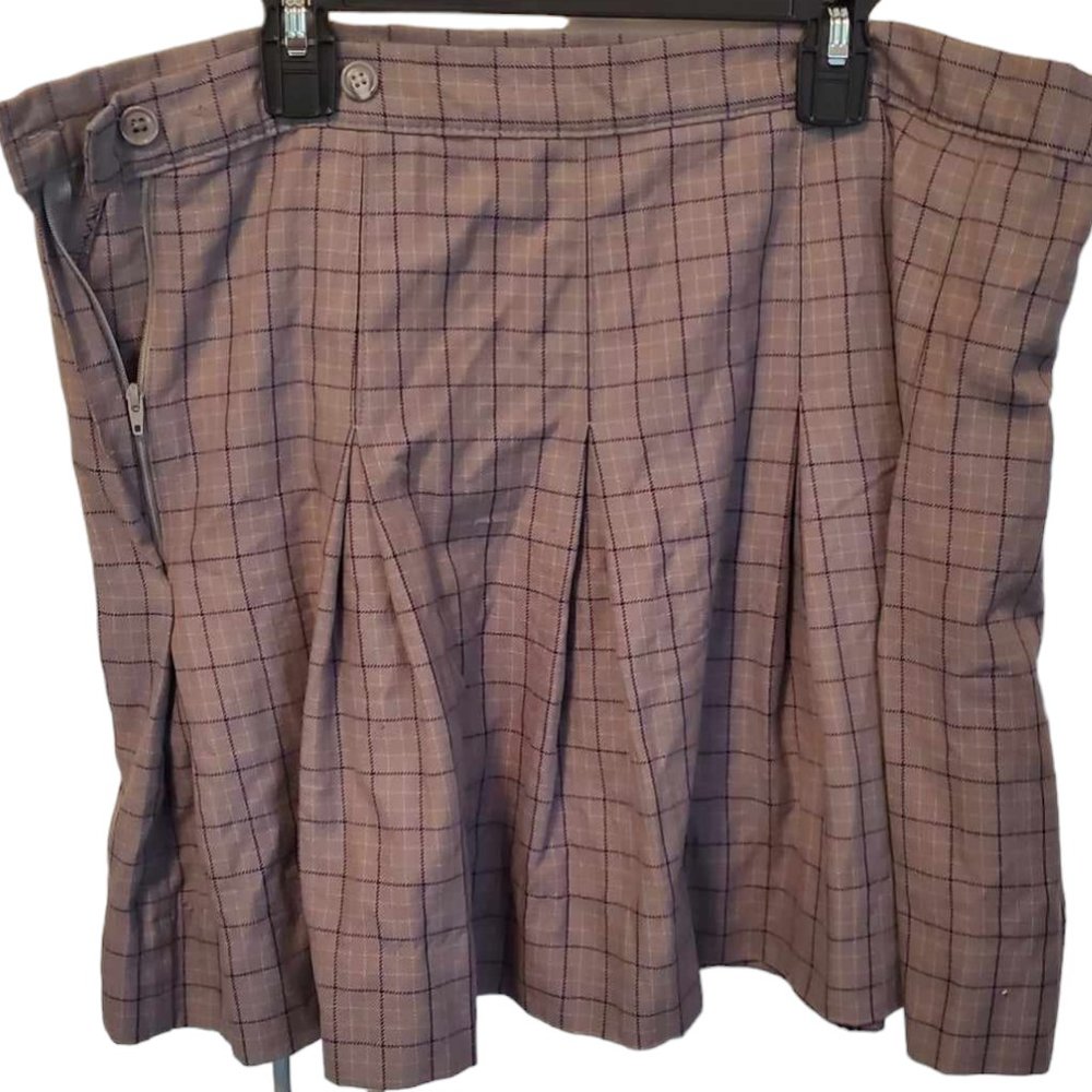 RK Platinum Womens Beige Plaid Mini Skirt Polyester Blend Size Zip Size 16 1/2